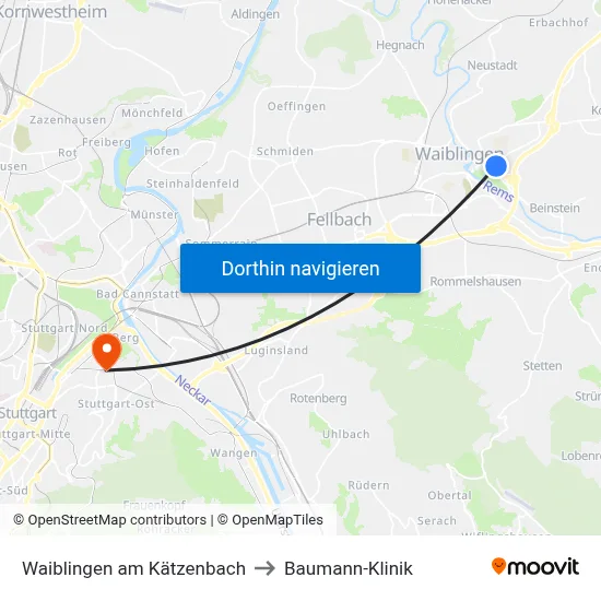 Waiblingen am Kätzenbach to Baumann-Klinik map