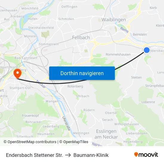 Endersbach Stettener Str. to Baumann-Klinik map