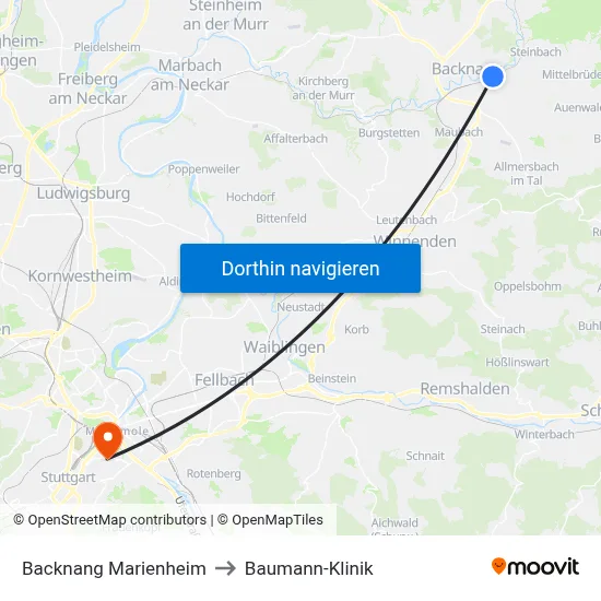 Backnang Marienheim to Baumann-Klinik map