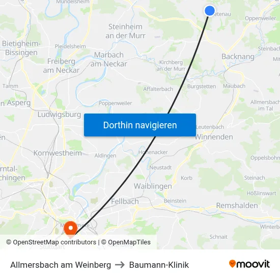 Allmersbach am Weinberg to Baumann-Klinik map