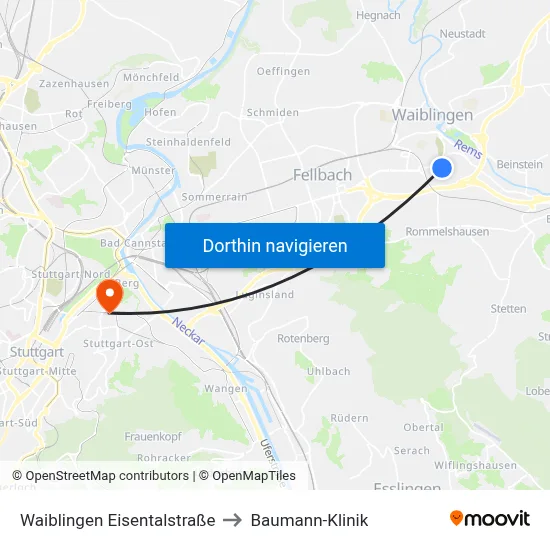 Waiblingen Eisentalstraße to Baumann-Klinik map