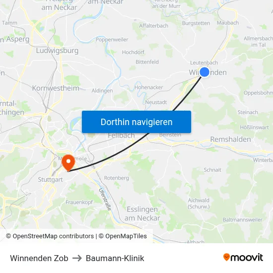 Winnenden Zob to Baumann-Klinik map