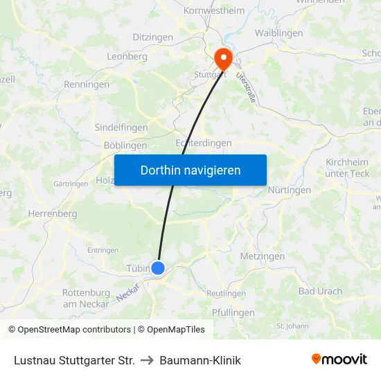 Lustnau Stuttgarter Str. to Baumann-Klinik map