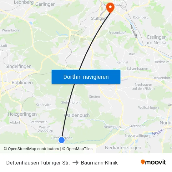 Dettenhausen Tübinger Str. to Baumann-Klinik map