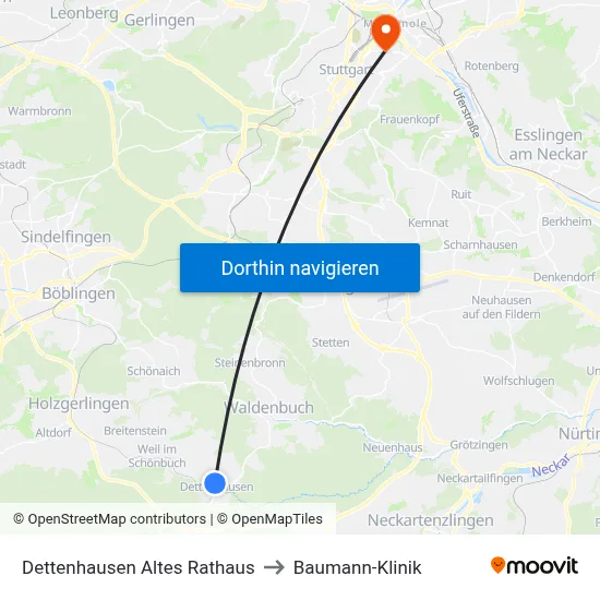 Dettenhausen Altes Rathaus to Baumann-Klinik map