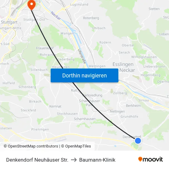 Denkendorf Neuhäuser Str. to Baumann-Klinik map