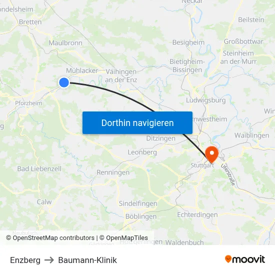 Enzberg to Baumann-Klinik map