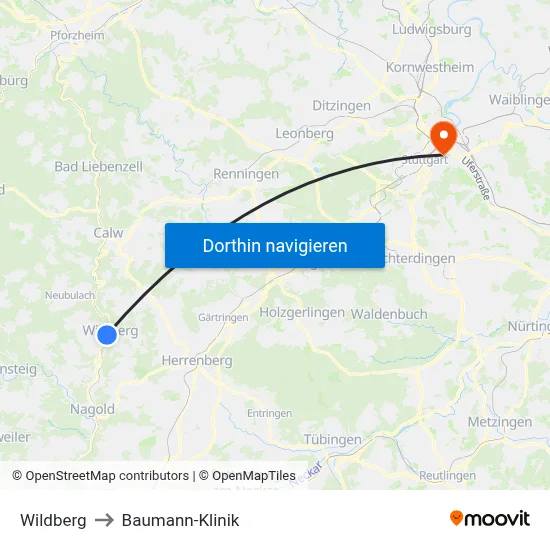 Wildberg to Baumann-Klinik map