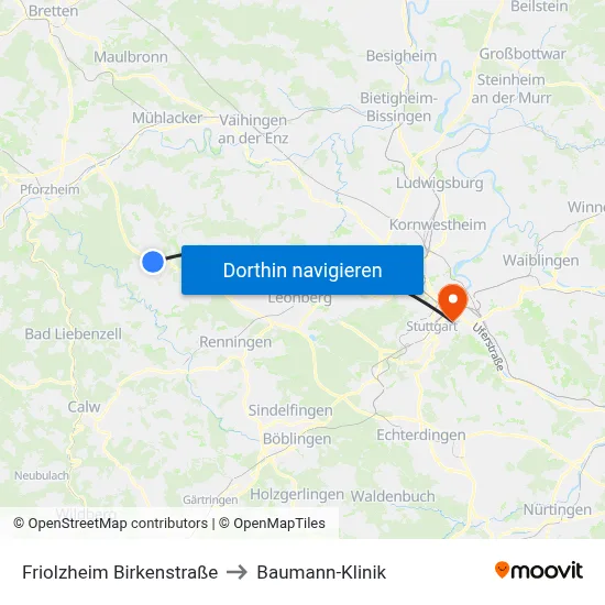 Friolzheim Birkenstraße to Baumann-Klinik map