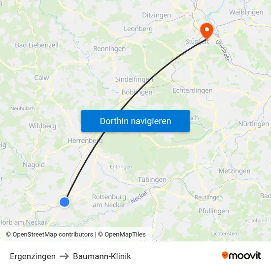 Ergenzingen to Baumann-Klinik map