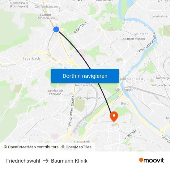Friedrichswahl to Baumann-Klinik map