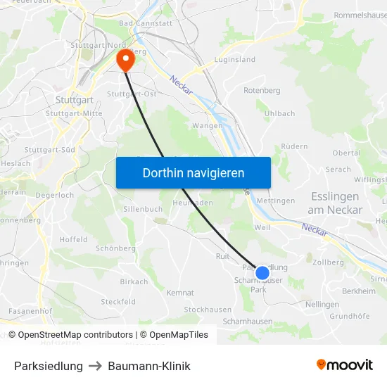 Parksiedlung to Baumann-Klinik map