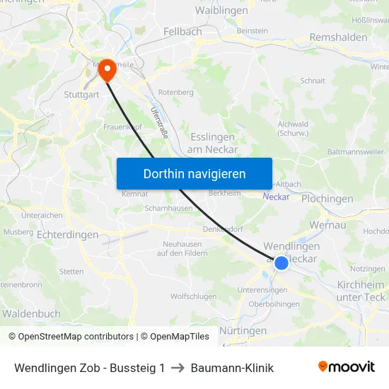 Wendlingen Zob - Bussteig 1 to Baumann-Klinik map
