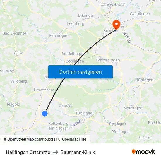 Hailfingen Ortsmitte to Baumann-Klinik map