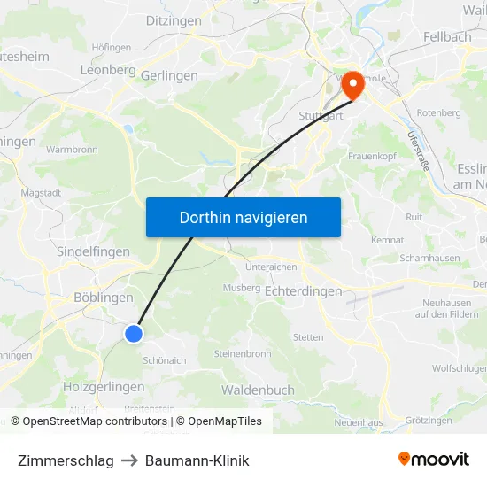Zimmerschlag to Baumann-Klinik map