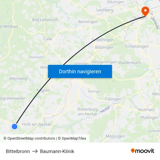 Bittelbronn to Baumann-Klinik map