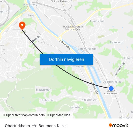Obertürkheim to Baumann-Klinik map