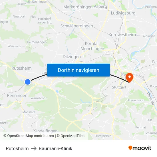 Rutesheim to Baumann-Klinik map