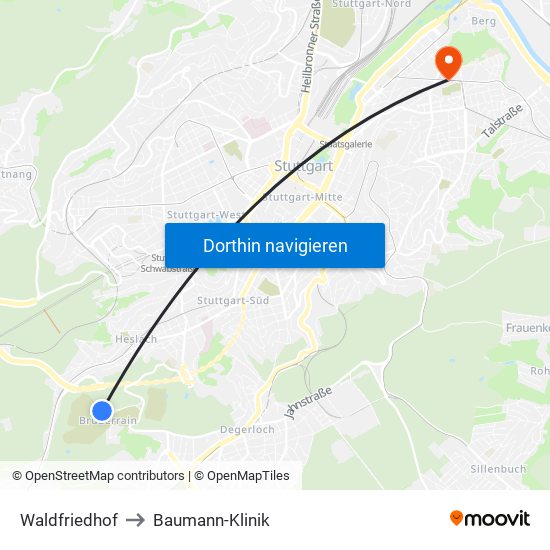 Waldfriedhof to Baumann-Klinik map