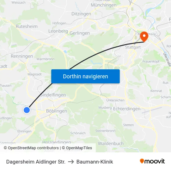 Dagersheim Aidlinger Str. to Baumann-Klinik map