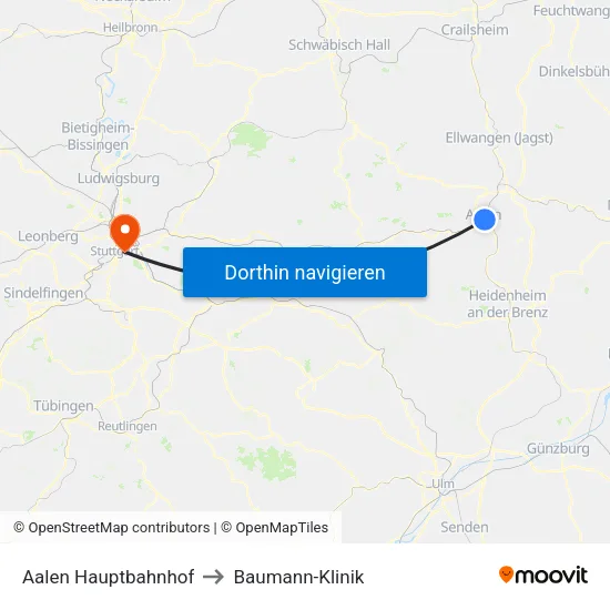 Aalen Hauptbahnhof to Baumann-Klinik map