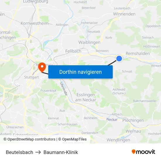 Beutelsbach to Baumann-Klinik map