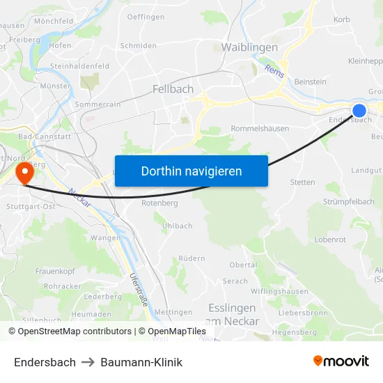 Endersbach to Baumann-Klinik map