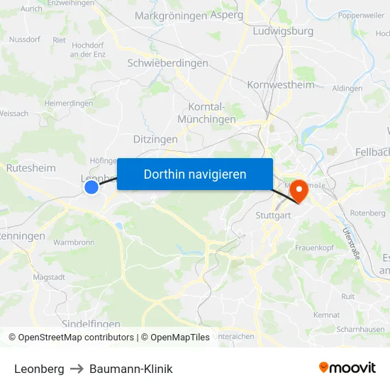 Leonberg to Baumann-Klinik map
