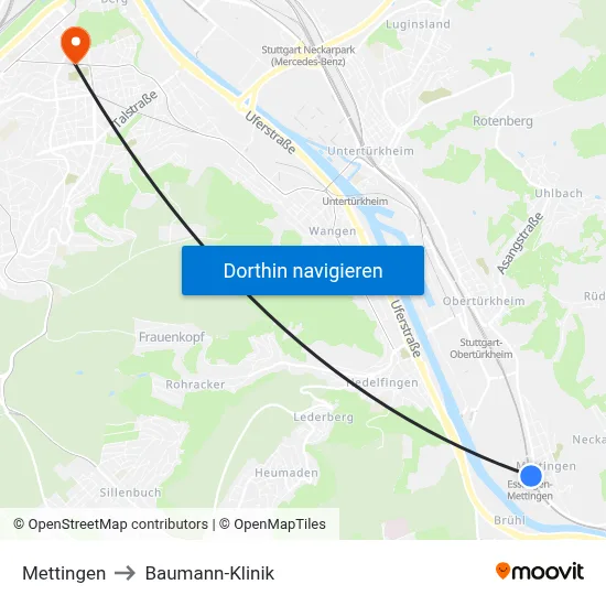 Mettingen to Baumann-Klinik map