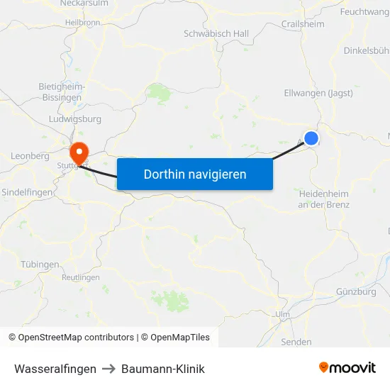 Wasseralfingen to Baumann-Klinik map