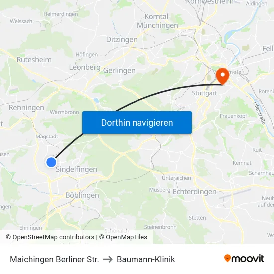Maichingen Berliner Str. to Baumann-Klinik map