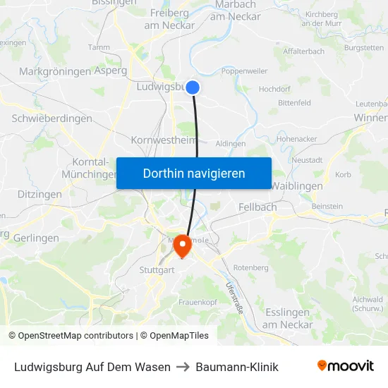 Ludwigsburg Auf Dem Wasen to Baumann-Klinik map