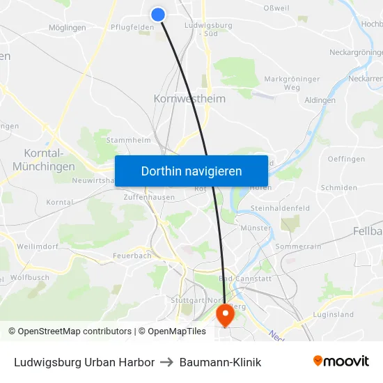 Ludwigsburg Urban Harbor to Baumann-Klinik map