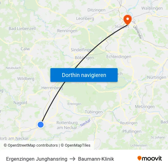 Ergenzingen Junghansring to Baumann-Klinik map
