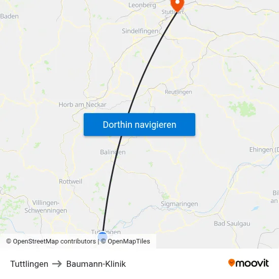 Tuttlingen to Baumann-Klinik map