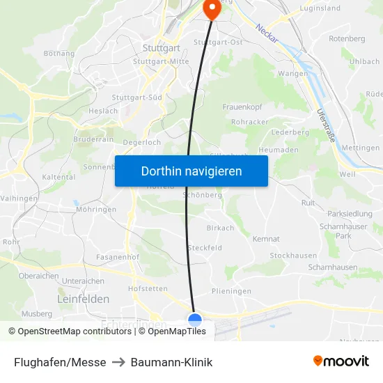 Flughafen/Messe to Baumann-Klinik map
