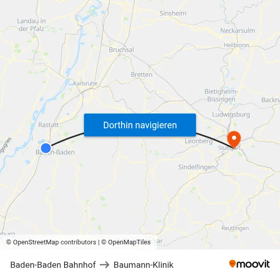 Baden-Baden Bahnhof to Baumann-Klinik map
