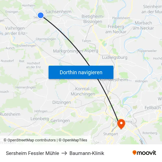 Sersheim Fessler Mühle to Baumann-Klinik map