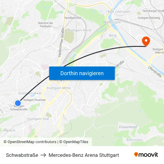 Schwabstraße to Mercedes-Benz Arena Stuttgart map