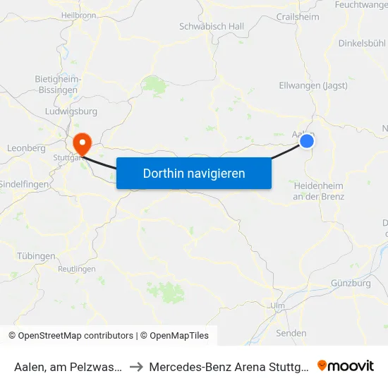 Aalen, am Pelzwasen to Mercedes-Benz Arena Stuttgart map