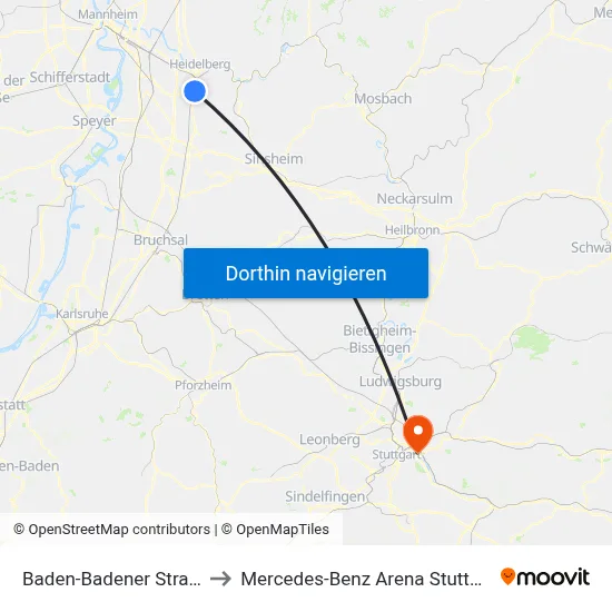 Baden-Badener Straße to Mercedes-Benz Arena Stuttgart map