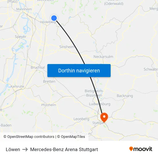 Löwen to Mercedes-Benz Arena Stuttgart map