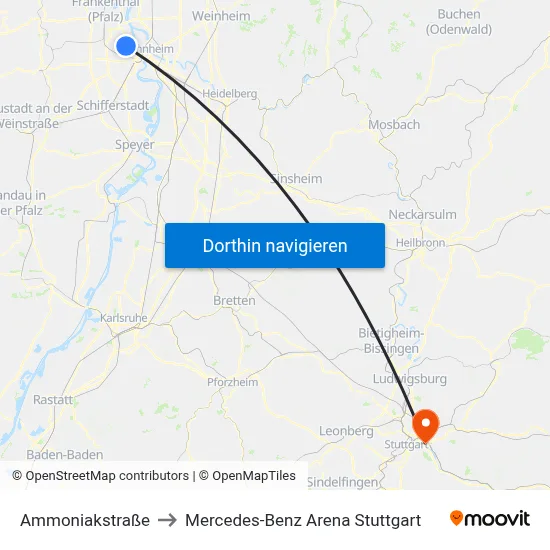 Ammoniakstraße to Mercedes-Benz Arena Stuttgart map