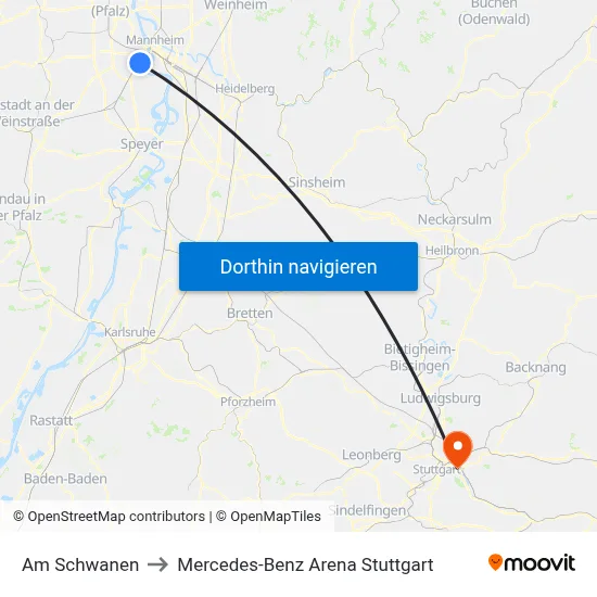Am Schwanen to Mercedes-Benz Arena Stuttgart map