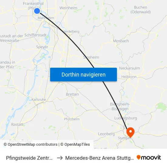 Pfingstweide Zentrum to Mercedes-Benz Arena Stuttgart map