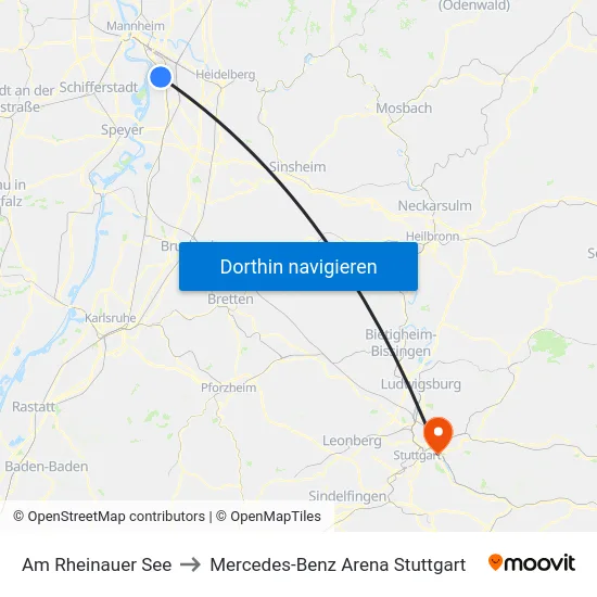 Am Rheinauer See to Mercedes-Benz Arena Stuttgart map