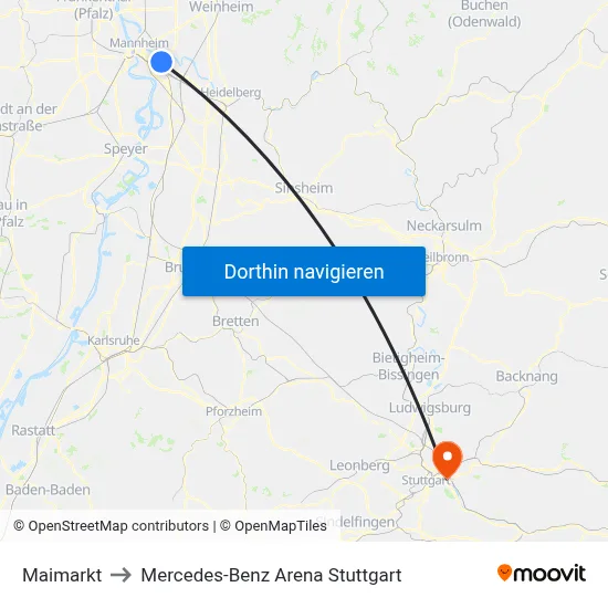 Maimarkt to Mercedes-Benz Arena Stuttgart map