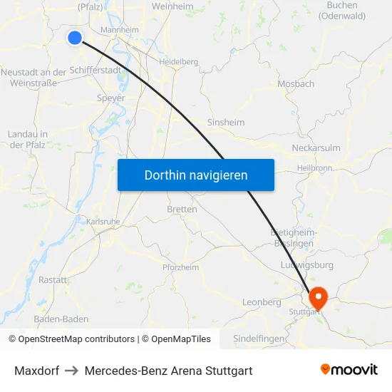 Maxdorf to Mercedes-Benz Arena Stuttgart map