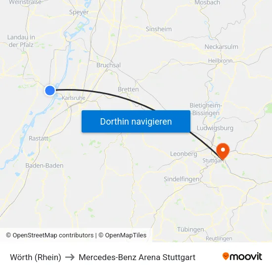 Wörth (Rhein) to Mercedes-Benz Arena Stuttgart map