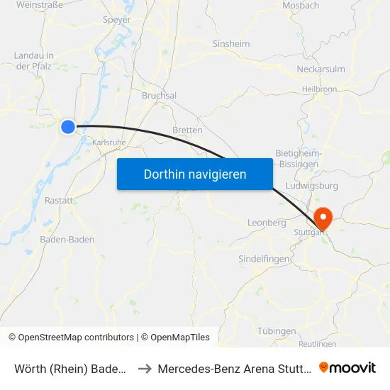 Wörth (Rhein) Badepark to Mercedes-Benz Arena Stuttgart map